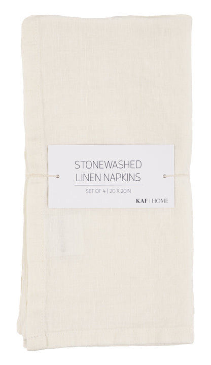 Verona 100% Stone Washed Linen Napkins - Set Of 4, 20" x 20" Napkins KAF Home