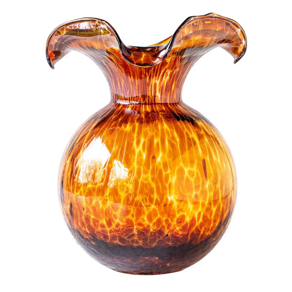 Hibiscus Glass Brown Tortoiseshell Fluted Vase Vase VIETRI