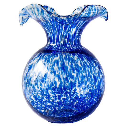 Hibiscus Glass Cobalt Tortoiseshell Fluted Vase  VIETRI