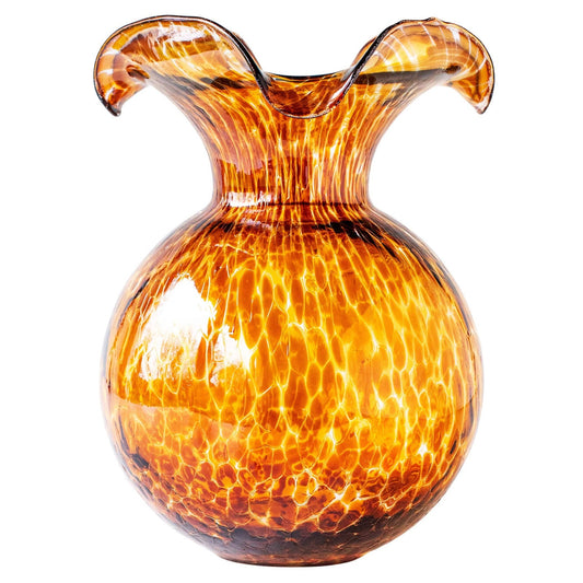 Hibiscus Glass Brown Tortoiseshell Fluted Vase Vase VIETRI