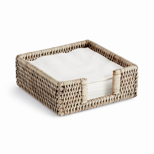 Burma Rattan Square Cocktail Napkin Holder, Gray Table Decor Napa Home & Garden