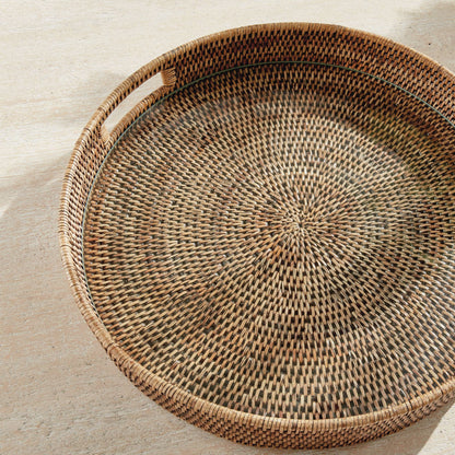 Burma Rattan Round Serving Tray Large, Brown Serveware Napa Home & Garden