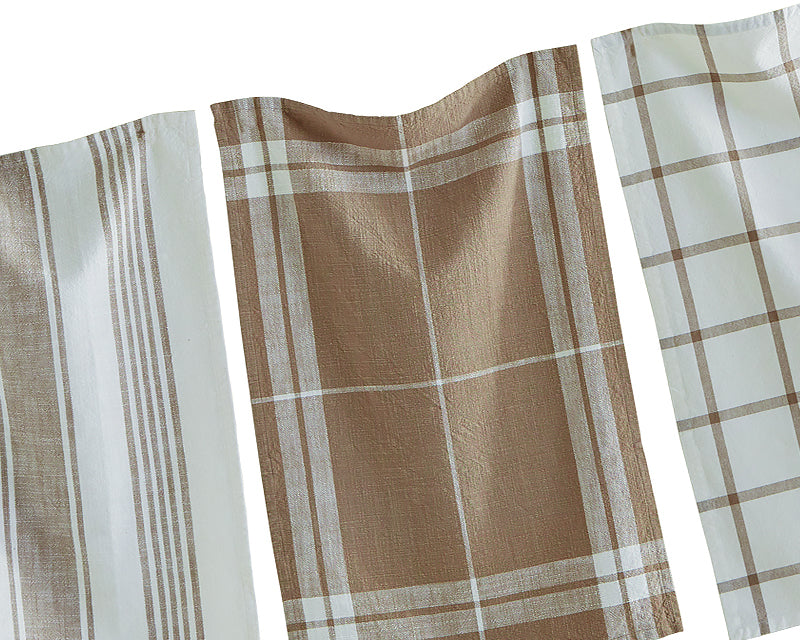 Linen Tea Towel Set, Linen Kitchen Towels Beige White Check